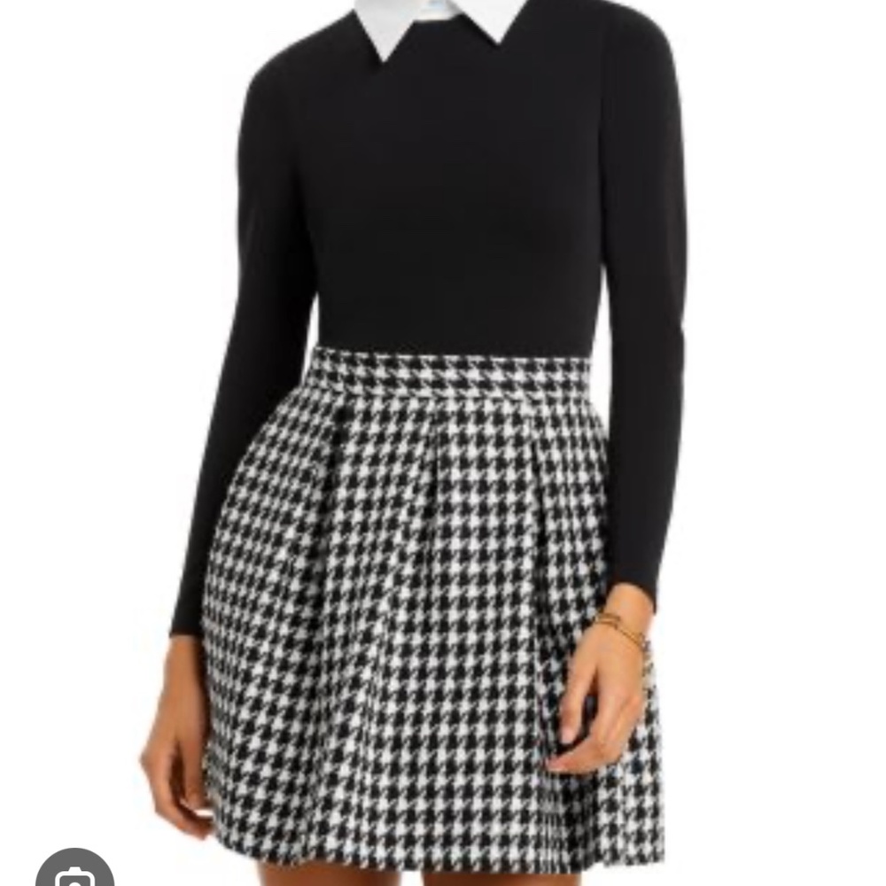 Alice + Olivia Chara Houndstooth Pleated Minidress